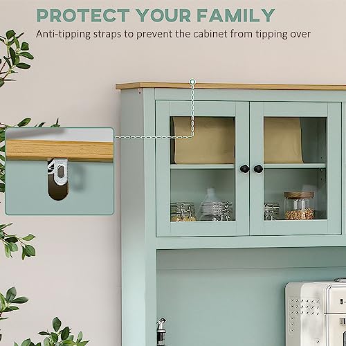 Light Blue Freestanding Pantry Cabinet with Glass Doors and Drawers S4206