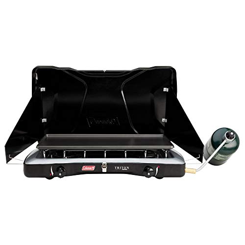 Coleman Triton 2-Burner Propane Stove, Portable Camping Cooktop with 2 Adjustable Burners & Wind Guards Z89416