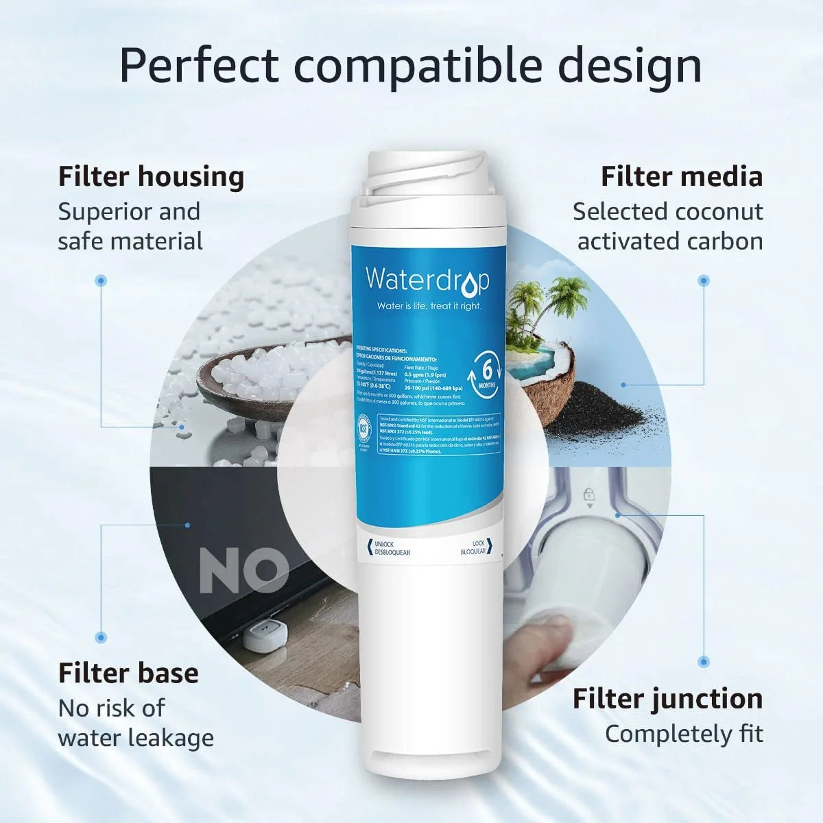Refrigerator Water Filter, Pack of 3 H80981