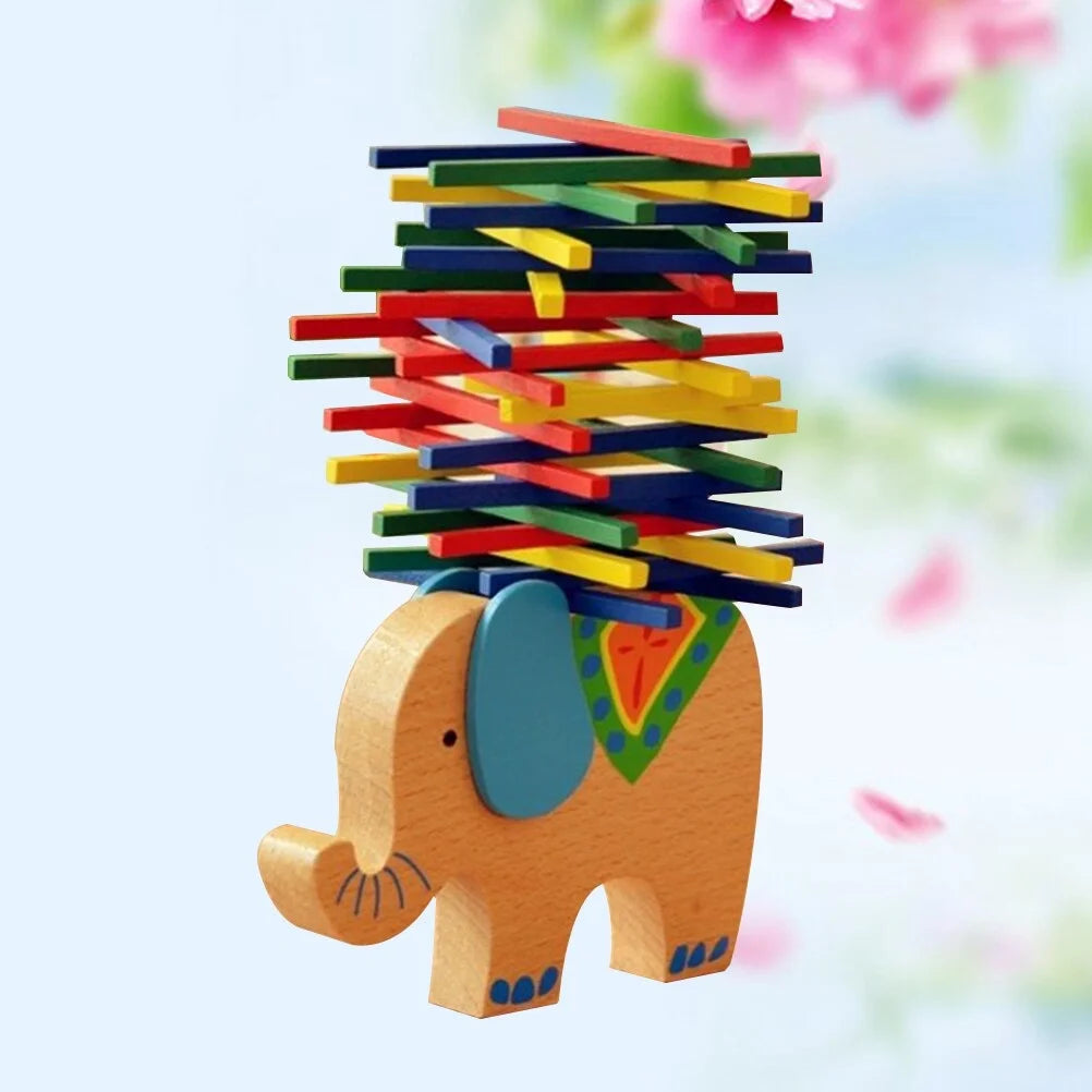 Wooden Stackable Building Blocks Set Balancing Games Playset Toys Educational Toys for Kids Children(Elephant) J94140