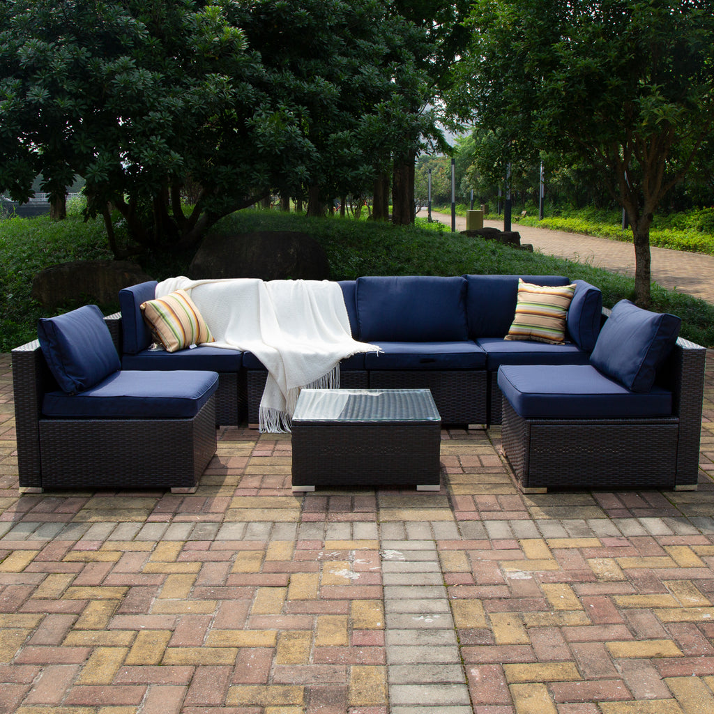 Blue PE Rattan Sofa Set of 7 with Cushions U325768