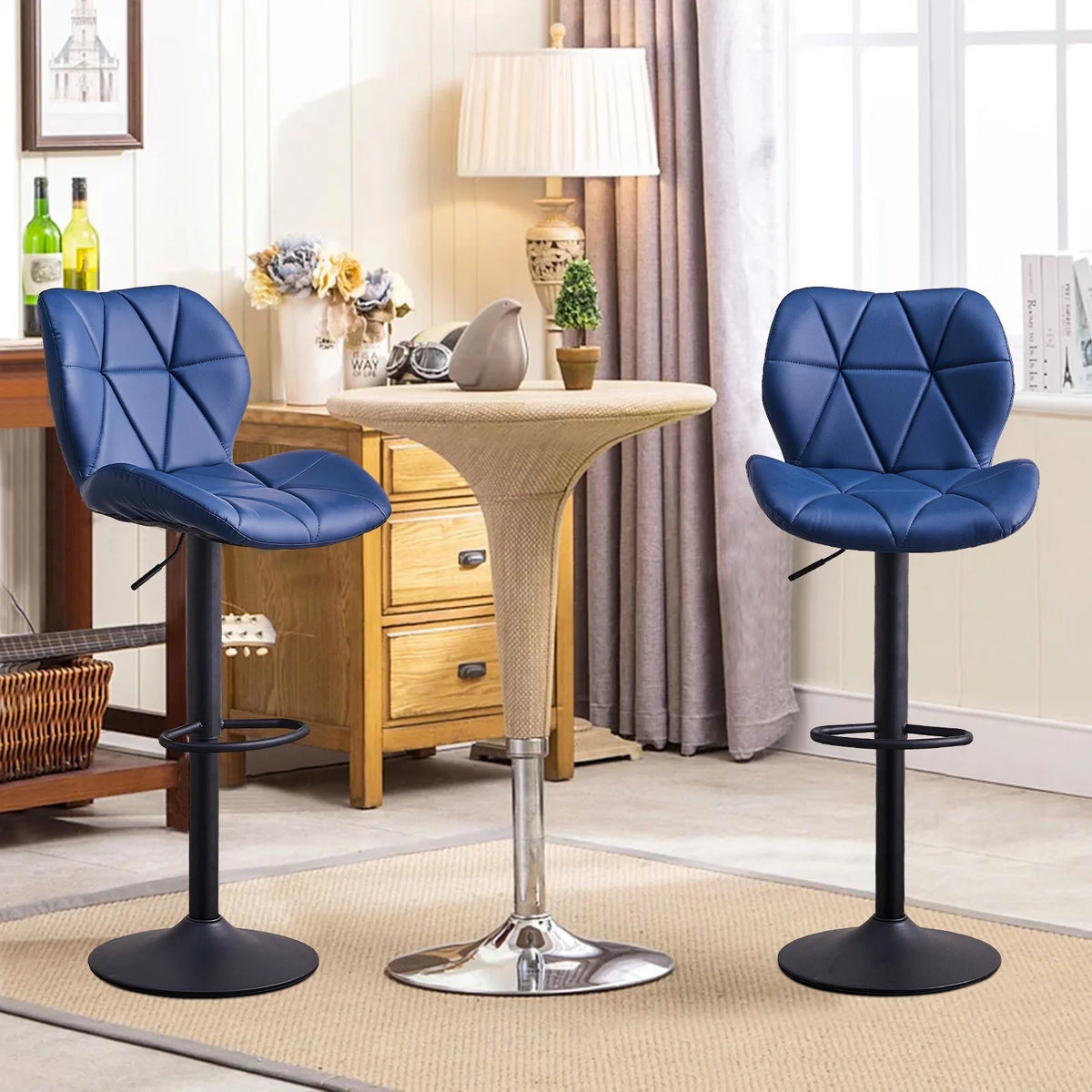 Blue Faux Leather Bar Stools Set of 2 with Footrest Y464
