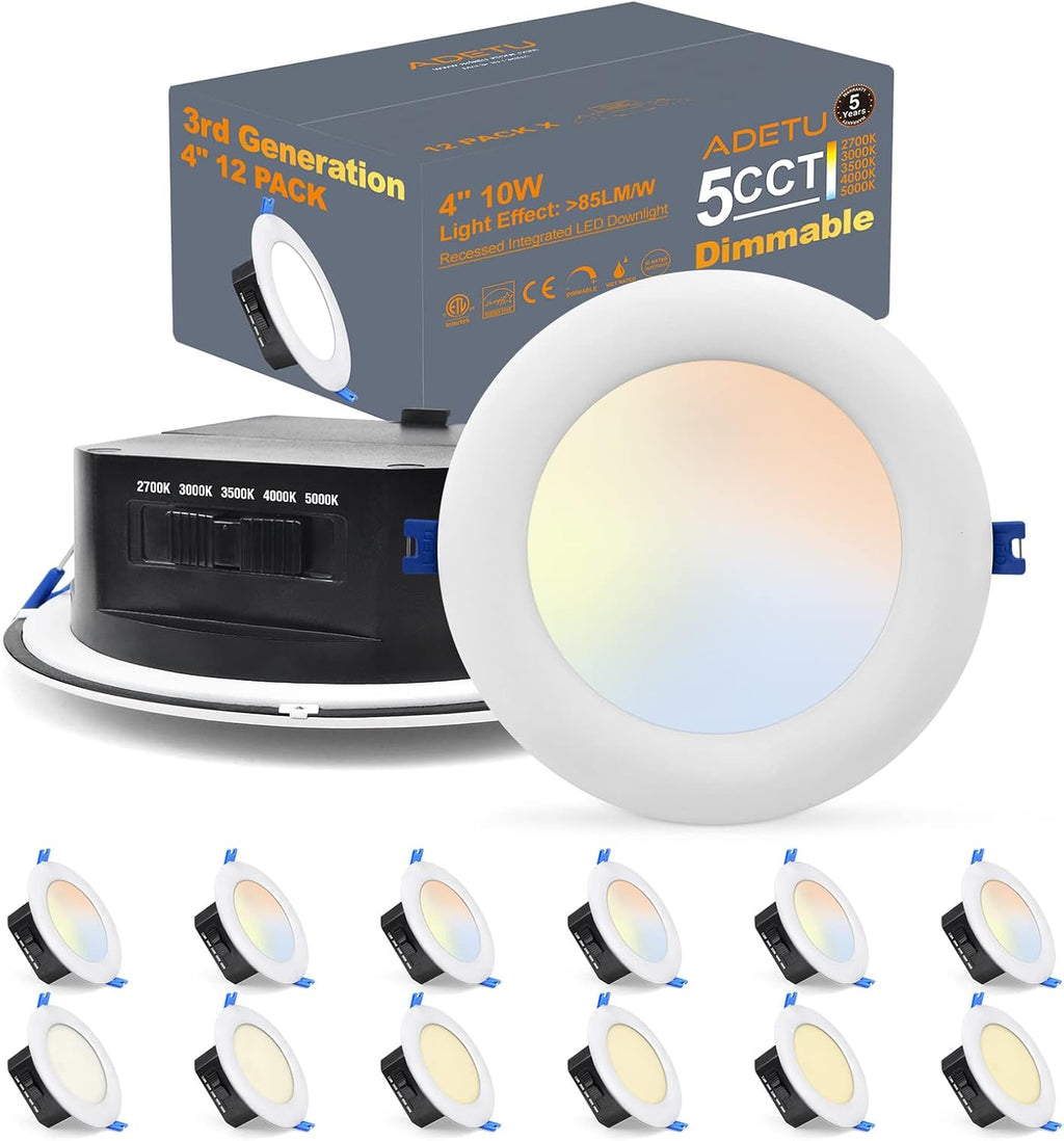 12 Pack 6 Inch 5CCT Dimmable LED Recessed Light with Integrated Junction Box, Canless Downlight L822161