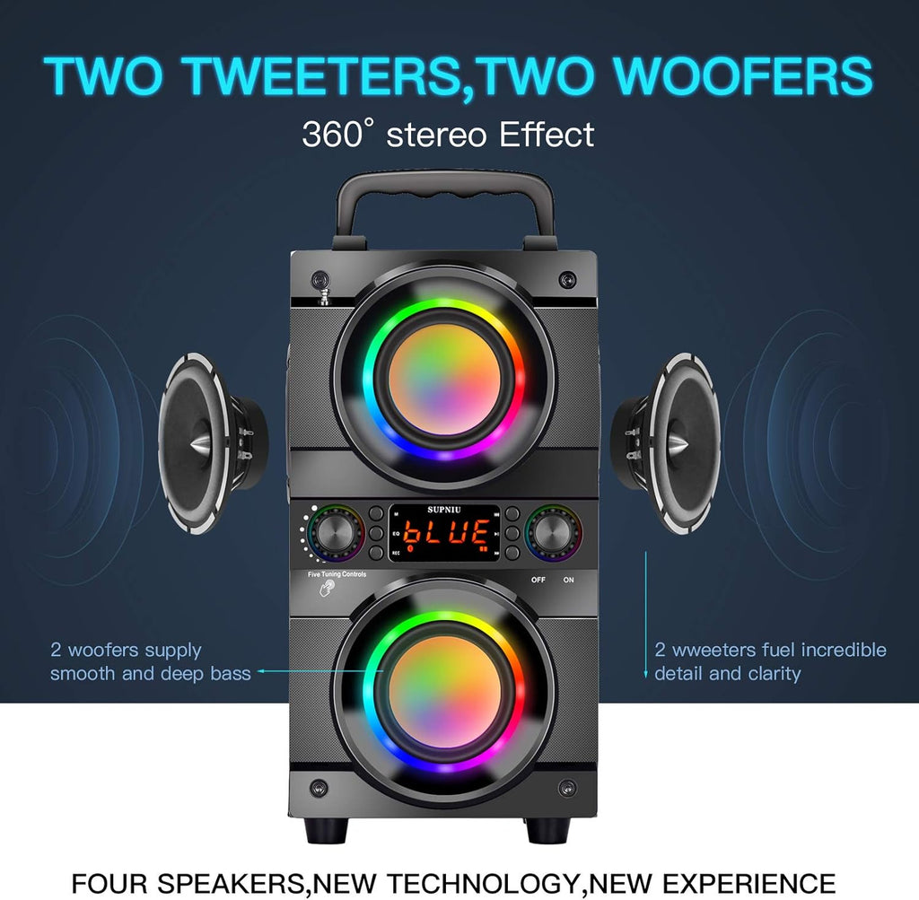Bluetooth Speaker with LED Colorful Lights, Double Subwoofer E179