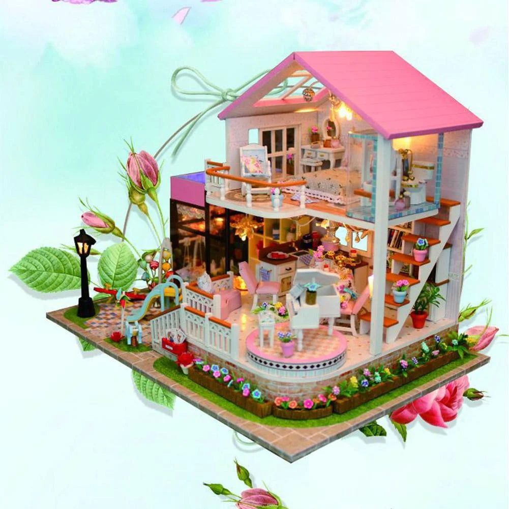 DIY Sweet Wooden Miniature Dollhouse Model House Toy R949