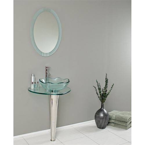Glass Stainless Steel Bathroom Vanity with Vessel Sink P713