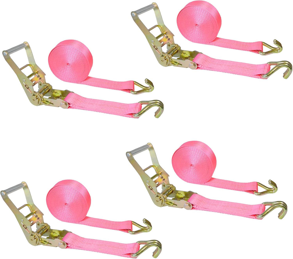 2” x 30’ Double Wire J Hook Ratchet Straps (Pink, 8 Pack) S2673