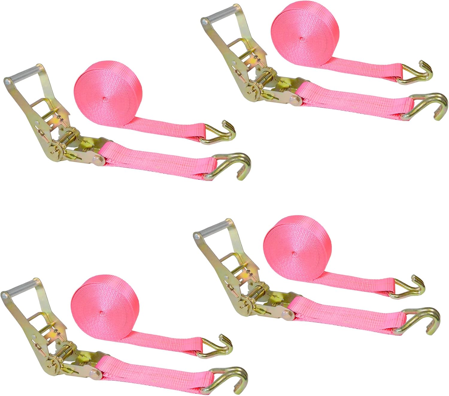 2” x 30’ Double Wire J Hook Ratchet Straps (Pink, 8 Pack) S2673