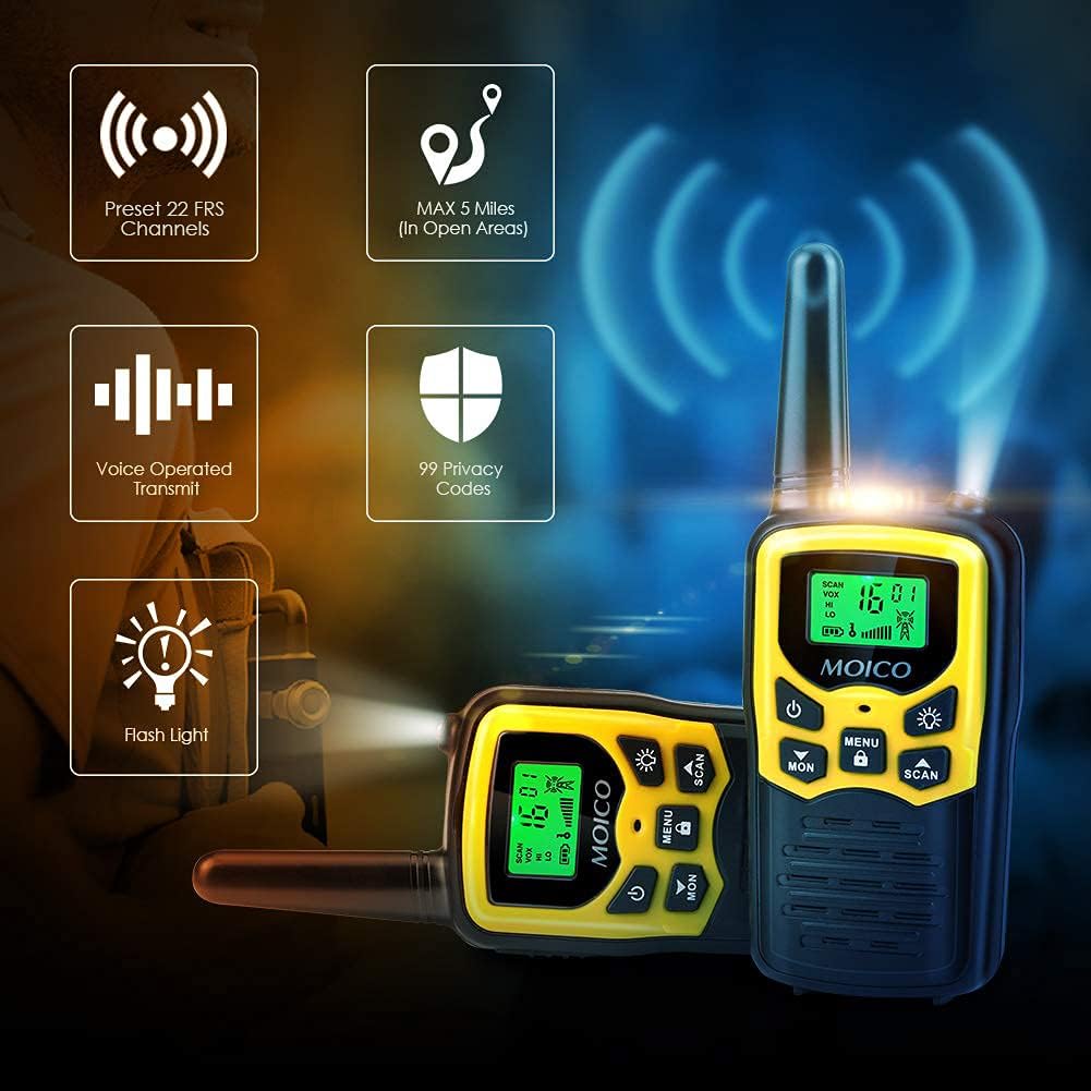 Yellow 4 Pack Walkie Talkies with 22 FRS Channels X402496