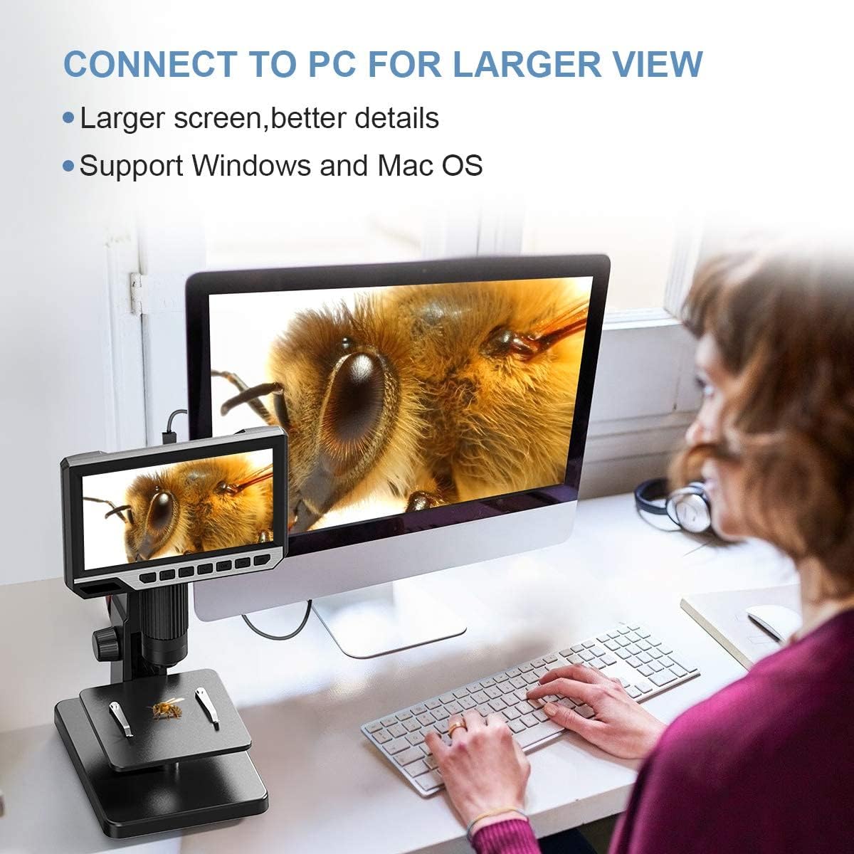 7'' IPS Display Digital Microscope with 2000X Dual Lens N253