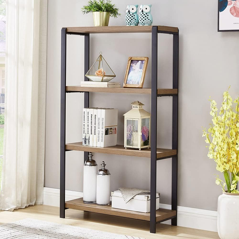 Rustic Oak 4 Tier Metal and Wood Bookshelf I688923