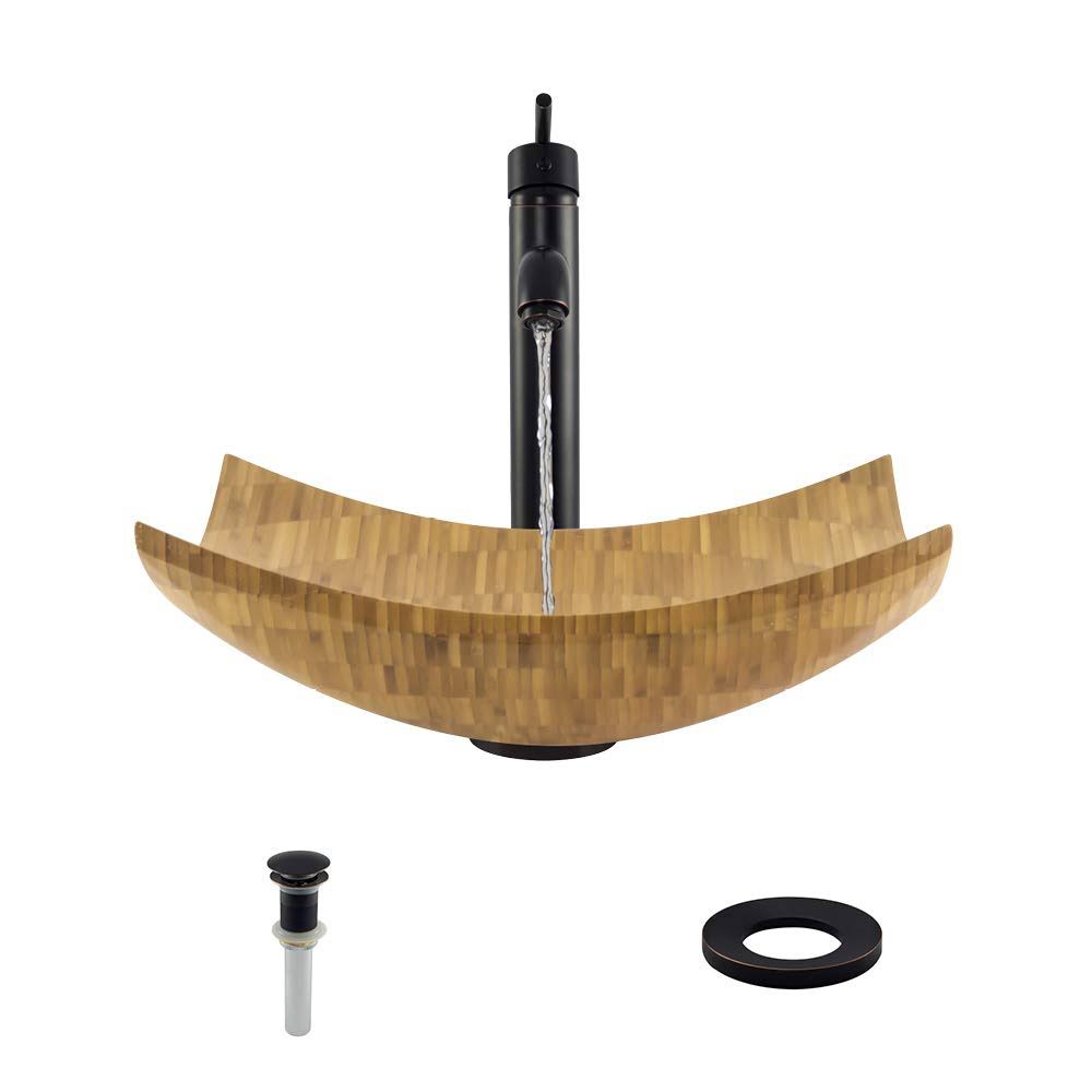 Bamboo Vessel Bathroom Sink with Faucet in Antique Bronze J662