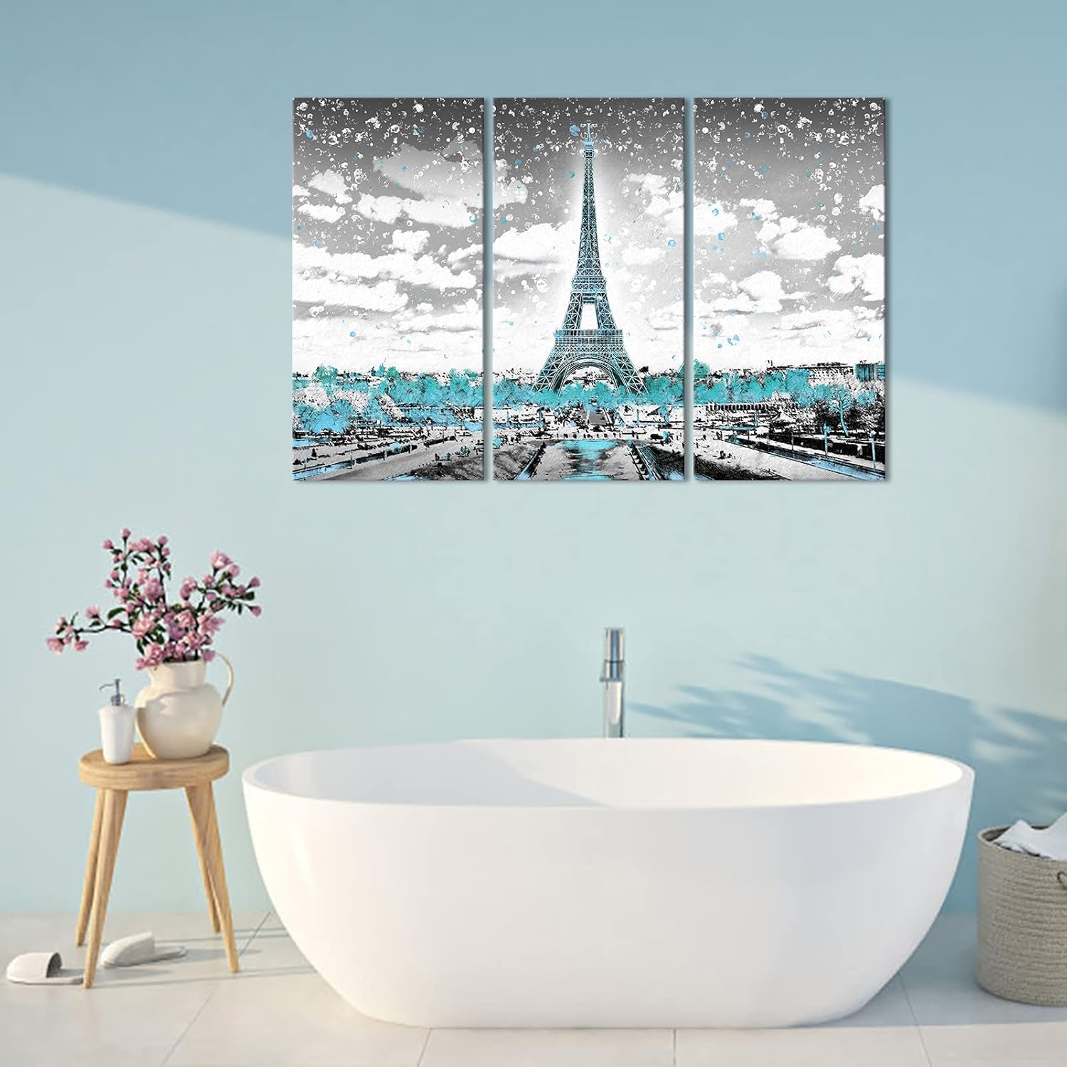 Black and White Turquoise Eiffel Tower Canvas Painting S348