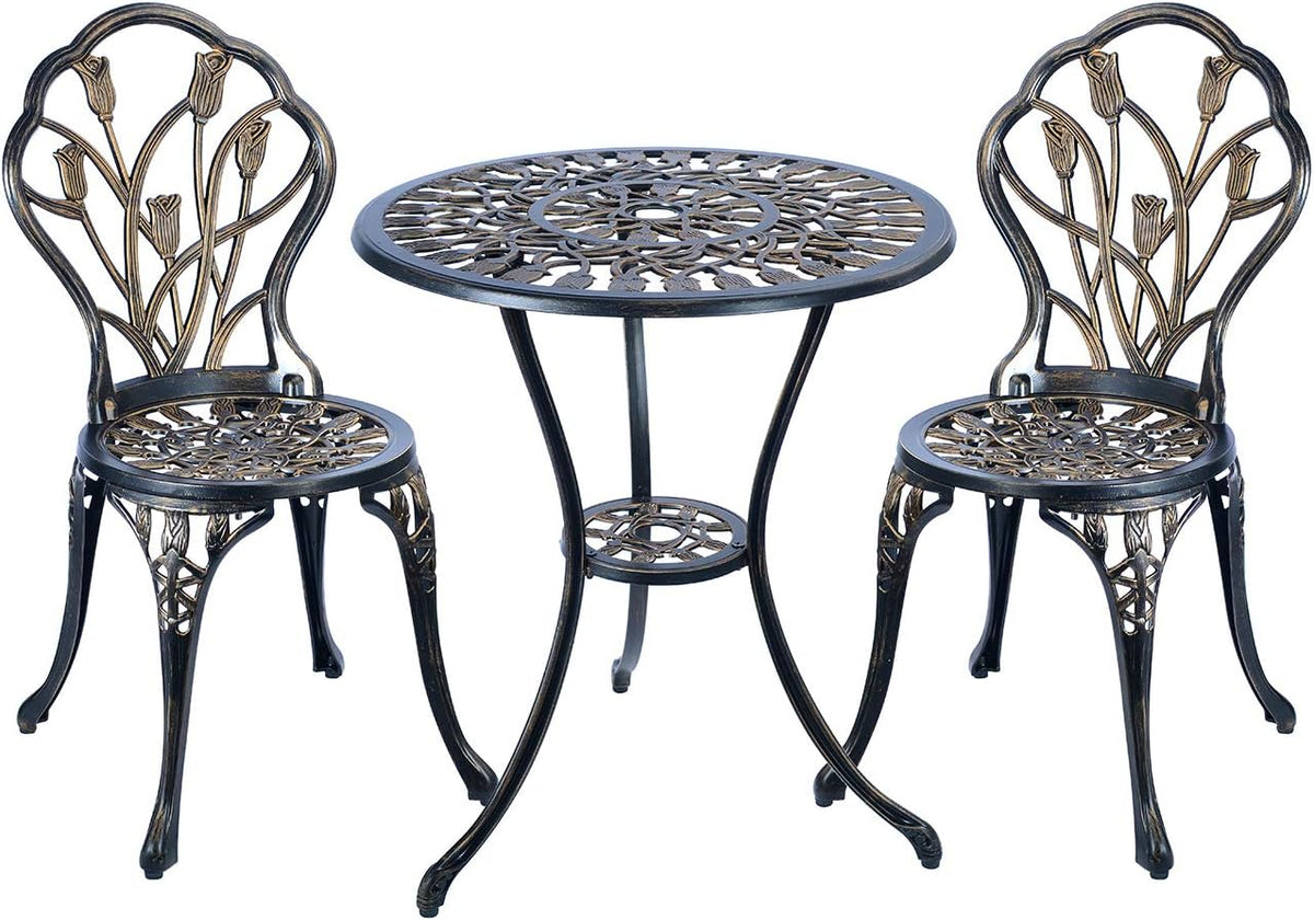 Antique Copper 3 Piece Cast Aluminum Bistro Table Set F408