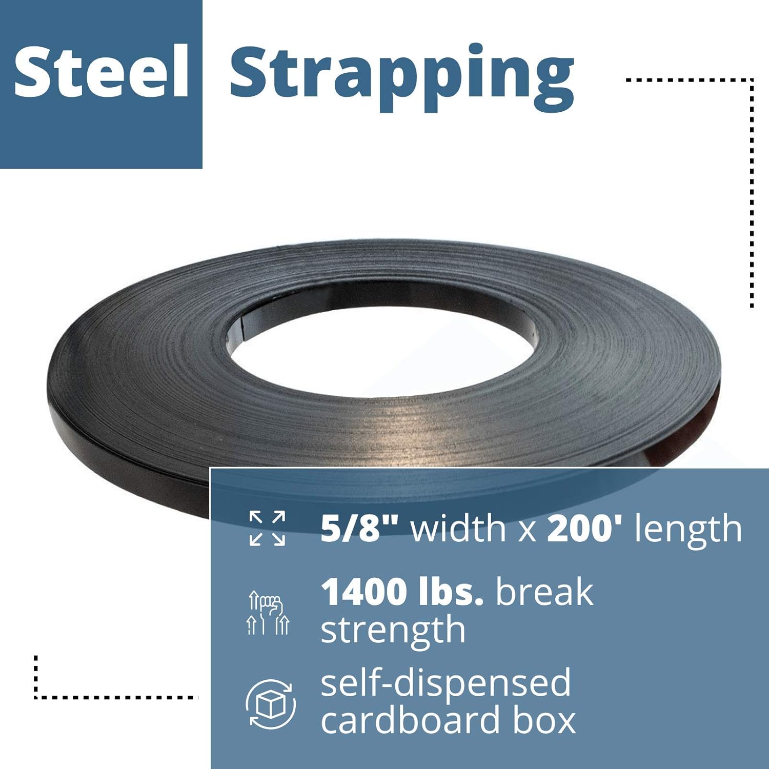 Black Mini Steel Strapping Coil, 1700 lbs. Break Strength, Pack of 2 S47140