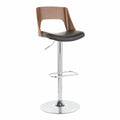Adjustable Swivel Barstool in Chrome, Walnut and Black Faux Leather - Set Of 2 R9793