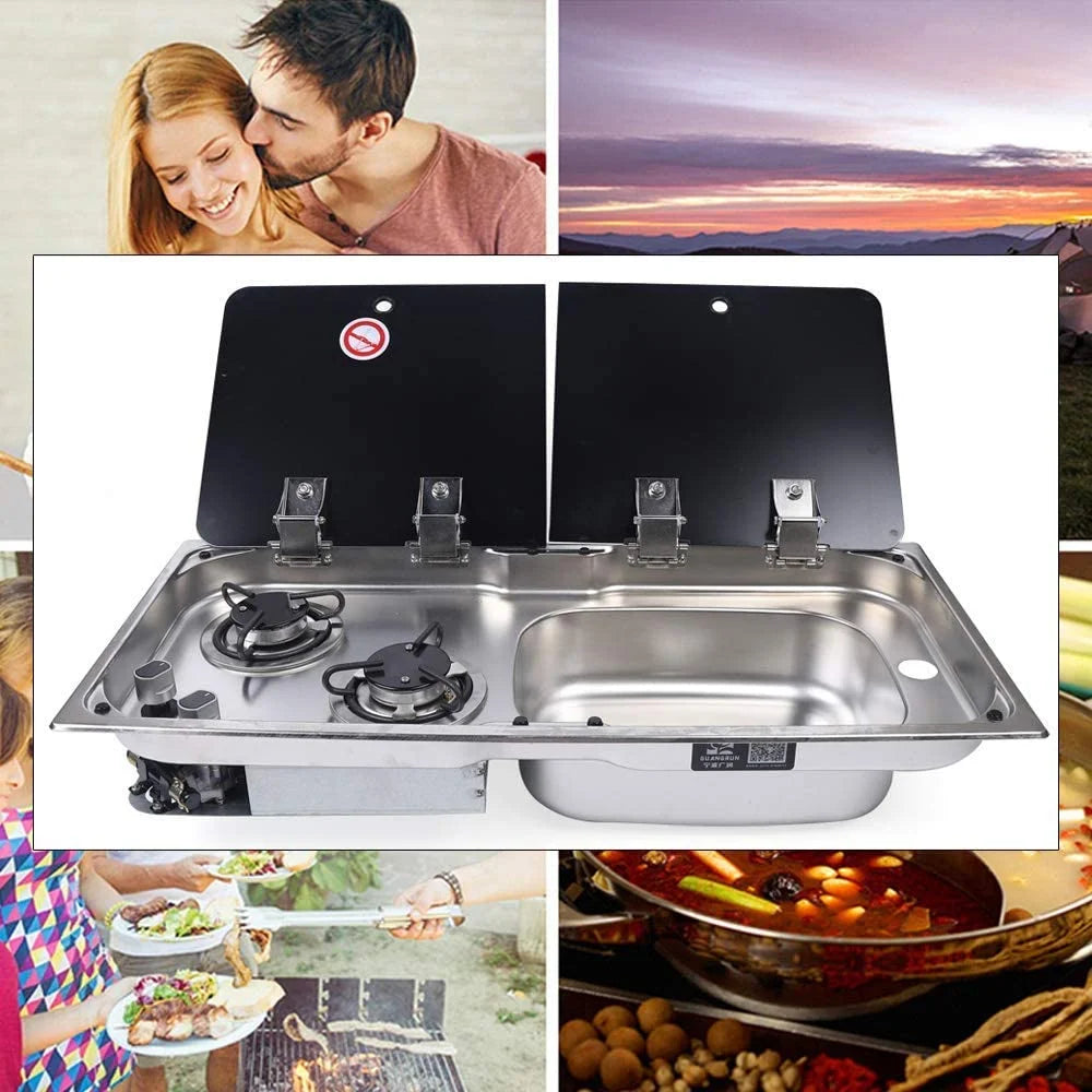 2 Burner Gas Stove Hob With Stainless Sink Faucet Cooktop S94950