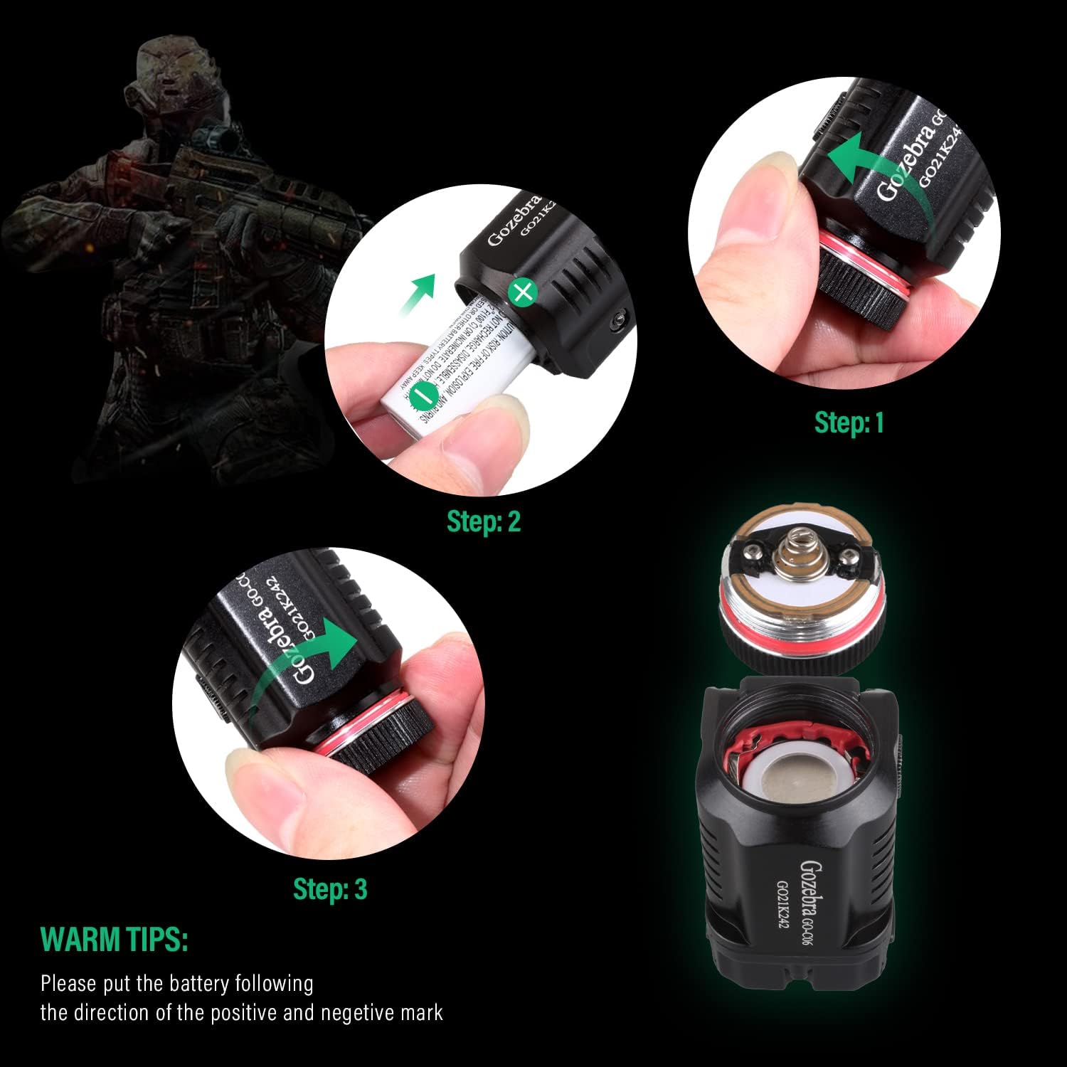 Tactical Flashlight, Pistol Light Rail Mounted 500 Lumens Compact Weapon Lights N98319