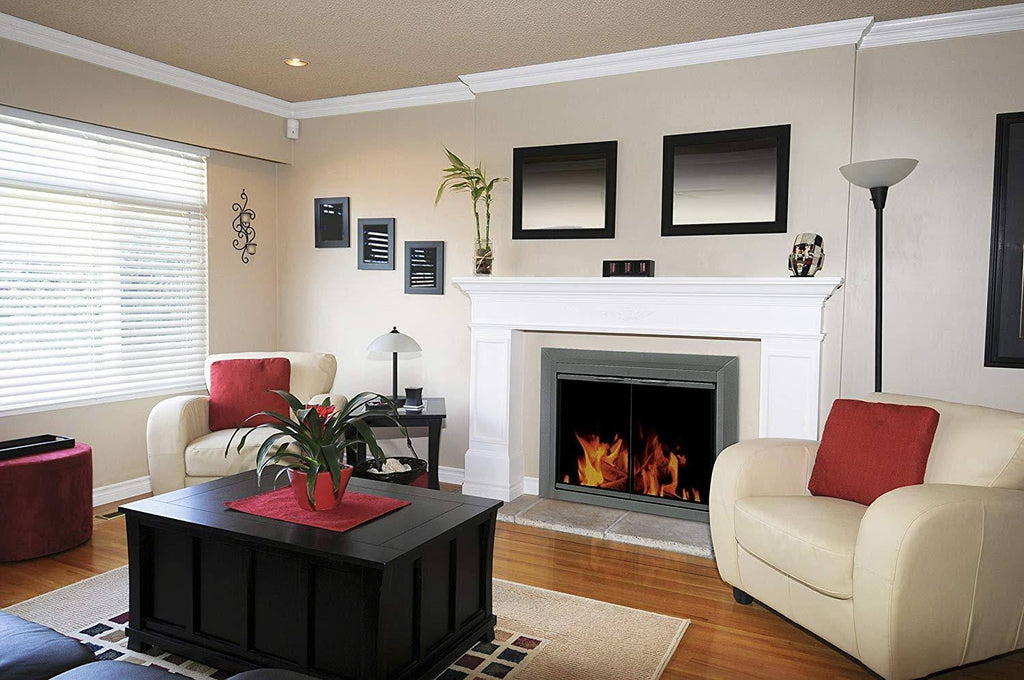 Gunmetal Large Fireplace Glass Door W4046