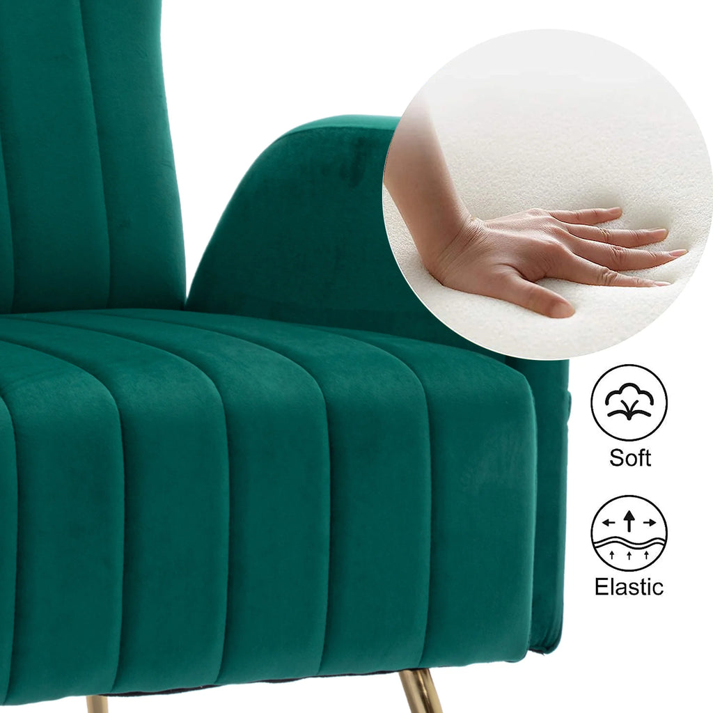 Green Velvet Wingback Accent Chair with Metal Legs J236