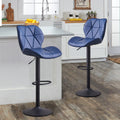 Blue Faux Leather Bar Stools Set of 2 with Footrest Y464