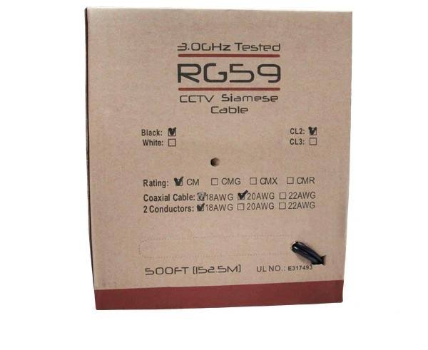 20AWG 500ft Black RG59 Coaxial Cable Y974725