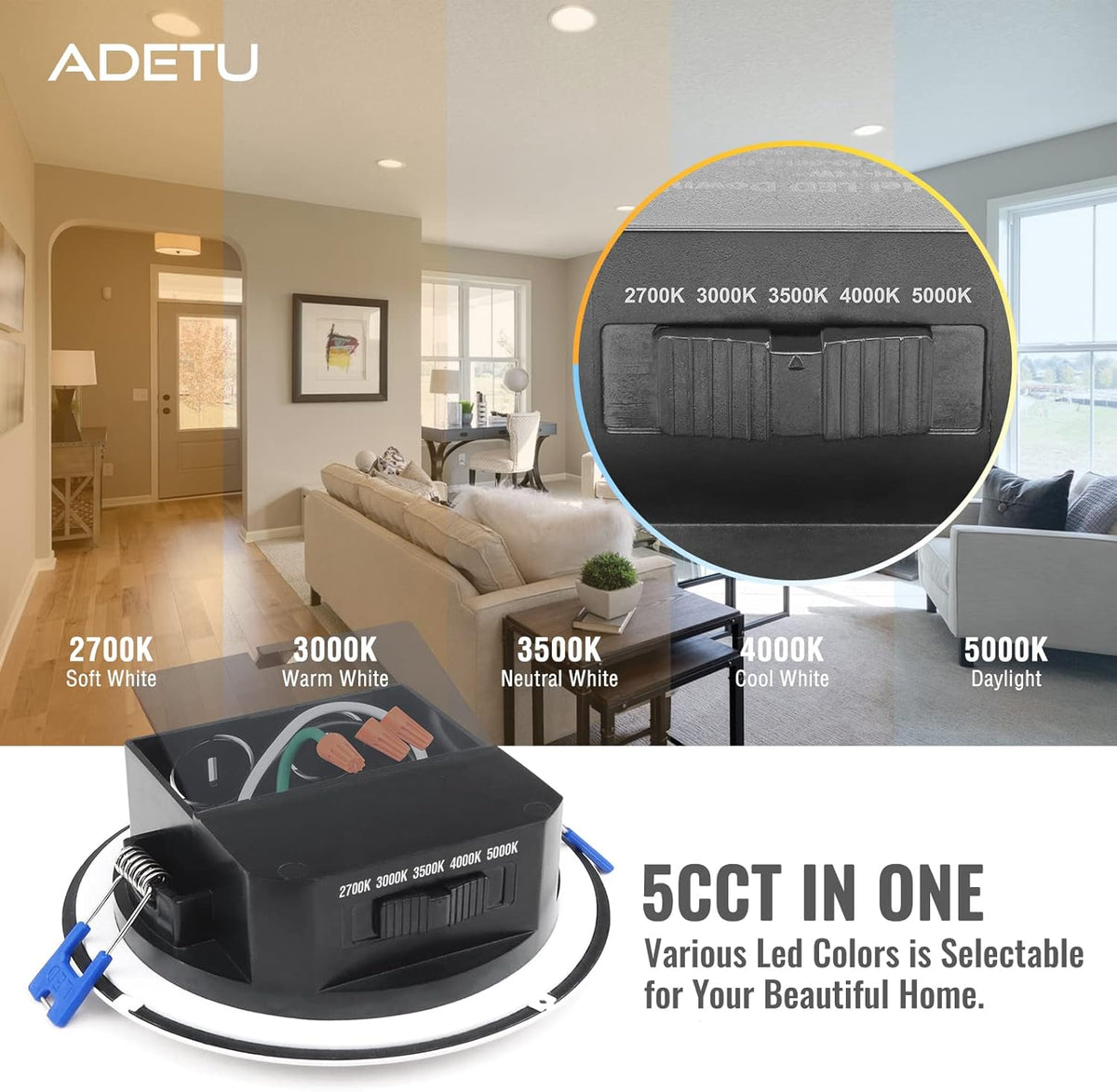 12 Pack 6 Inch 5CCT Dimmable LED Recessed Light with Integrated Junction Box, Canless Downlight L822161