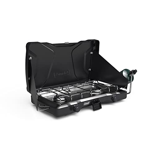 Coleman Triton 2-Burner Propane Stove, Portable Camping Cooktop with 2 Adjustable Burners & Wind Guards Z89416