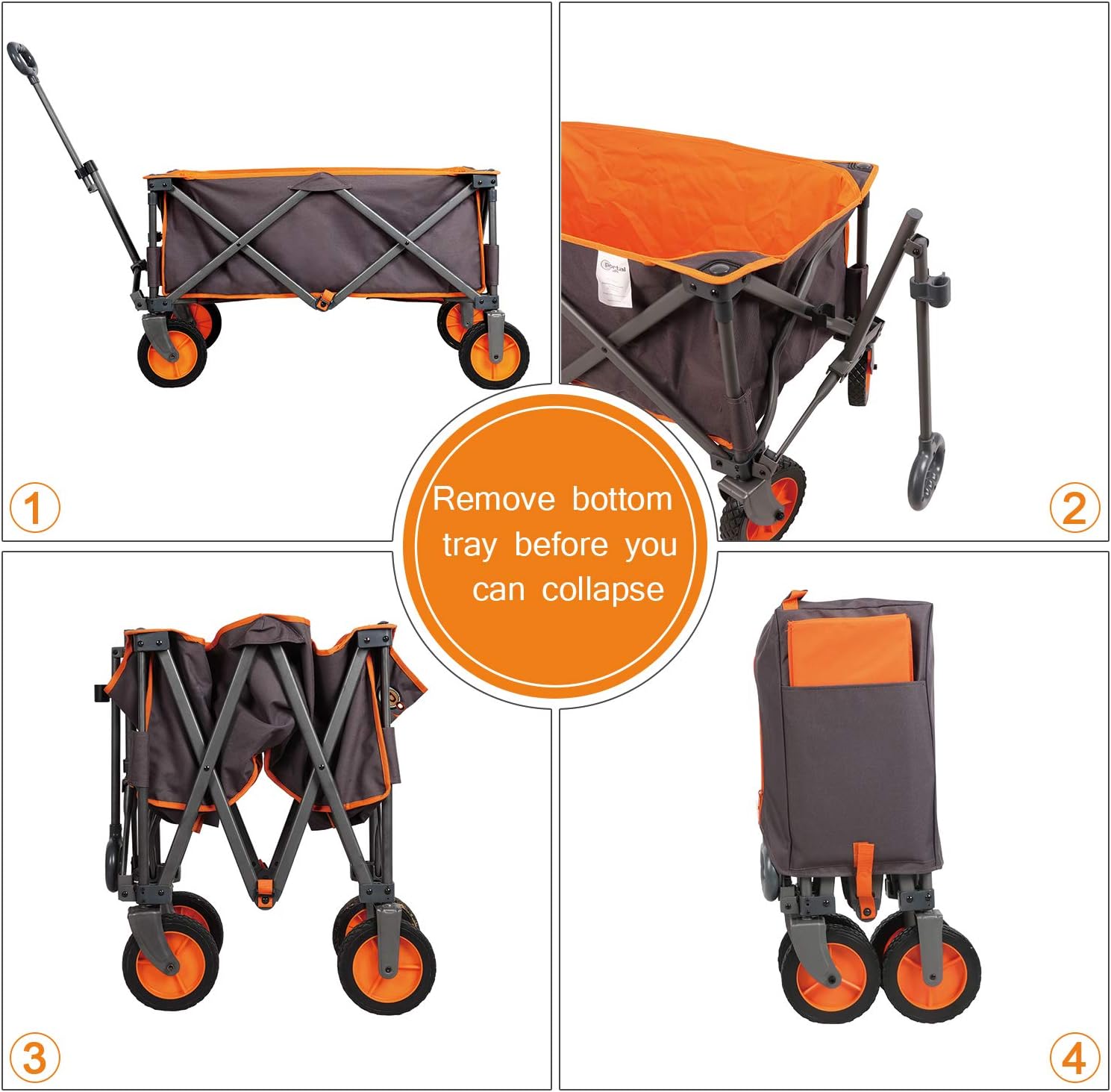 Grey Collapsible Folding Utility Wagon Quad Outdoor Rolling Camping Cart M797