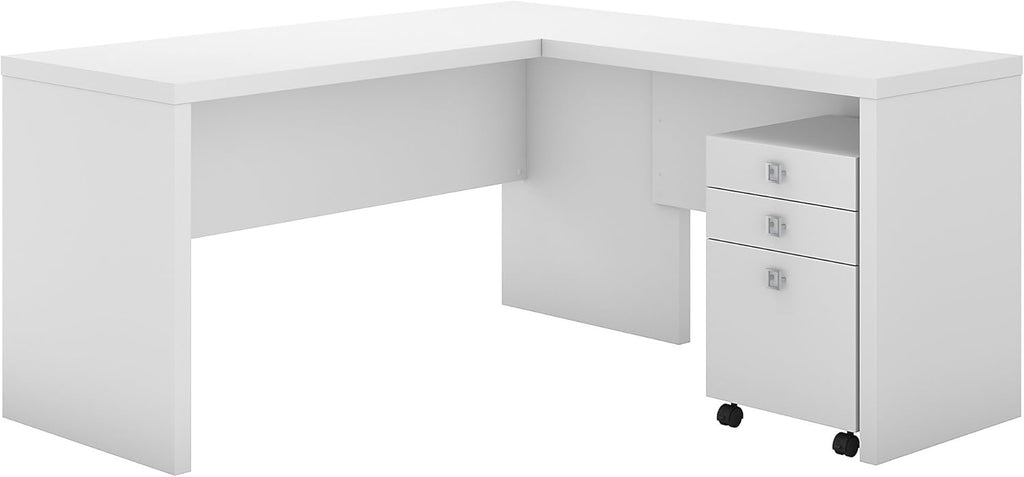 Pure White L Shaped Desk with Mobile File Cabinet I160517