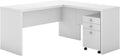 Pure White L Shaped Desk with Mobile File Cabinet I160517