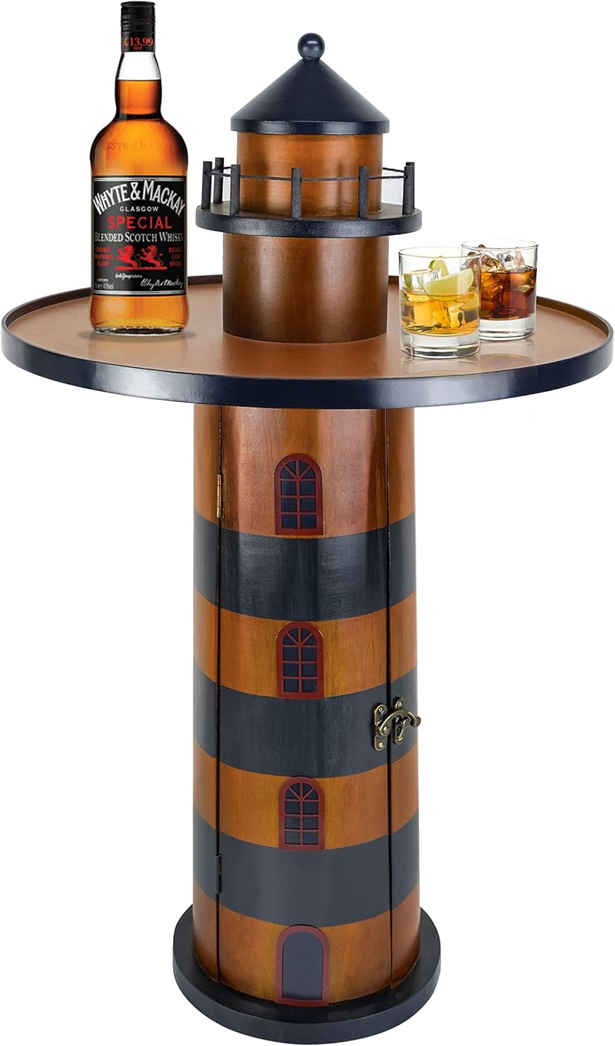 Wooden Lighthouse Beach Round Bar Table with Storage B509080