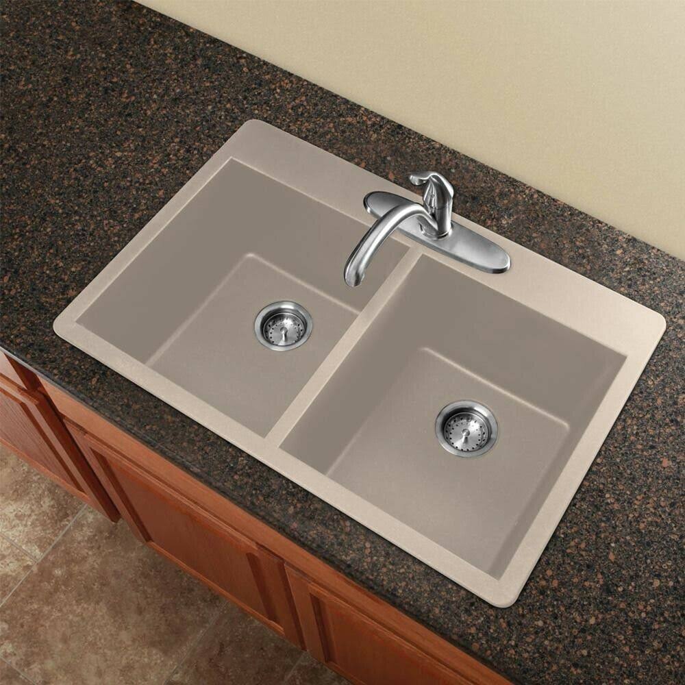 Cafe Latte Double-Basin Granite Drop-in Kitchen Sink G603849