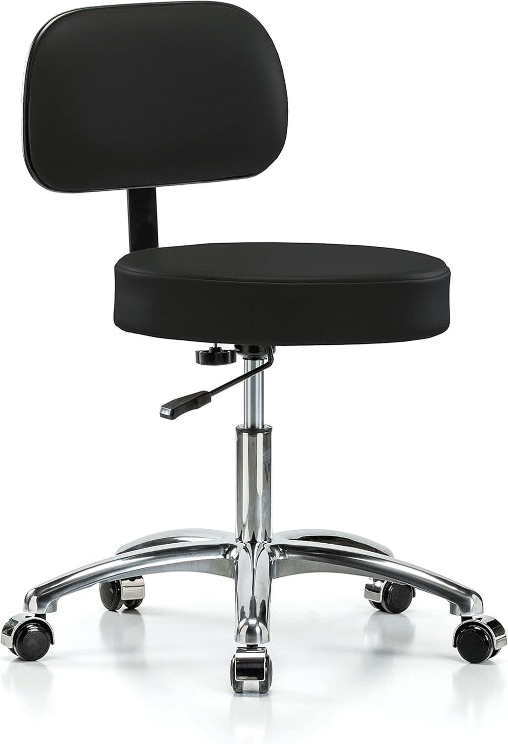 Chrome Rolling Height Adjustable Exam Stool with Back and Footring (Cinder Fabric) A24687
