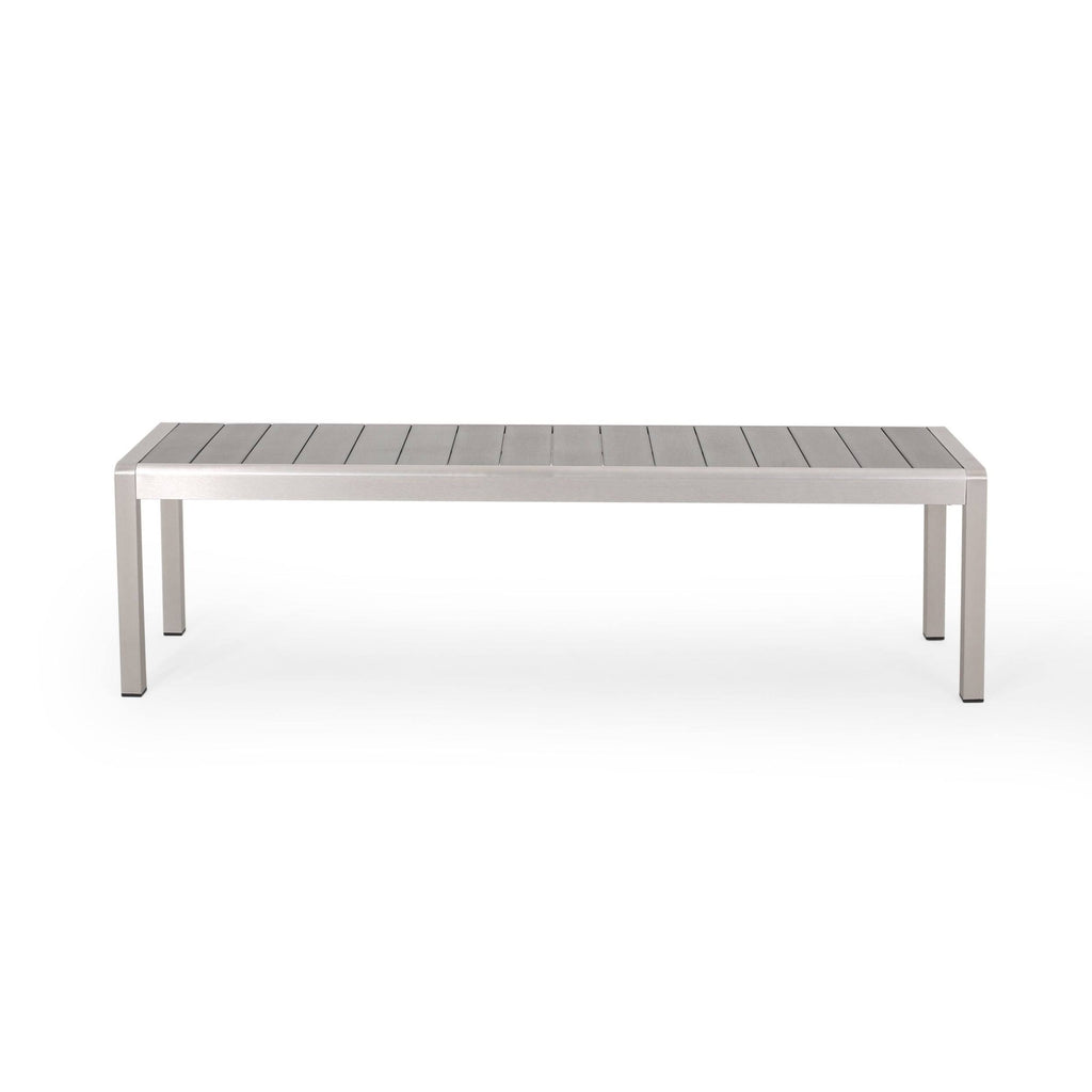 Gray Aluminum Dining Bench with Faux Wood Seat M230973