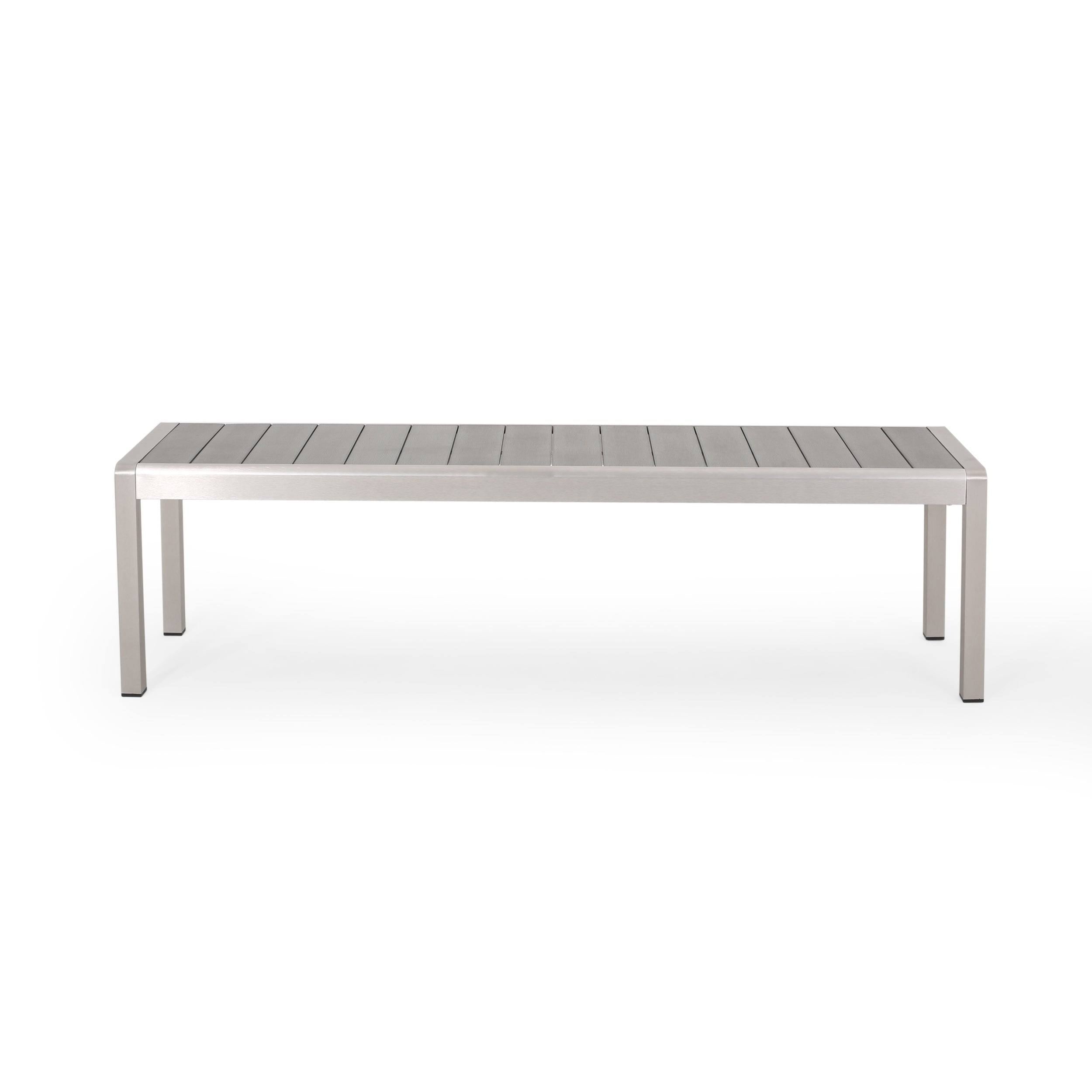 Gray Aluminum Dining Bench with Faux Wood Seat M230973