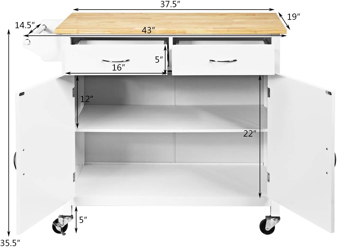 Antique White Rolling Kitchen Cart with Wood Top G53582
