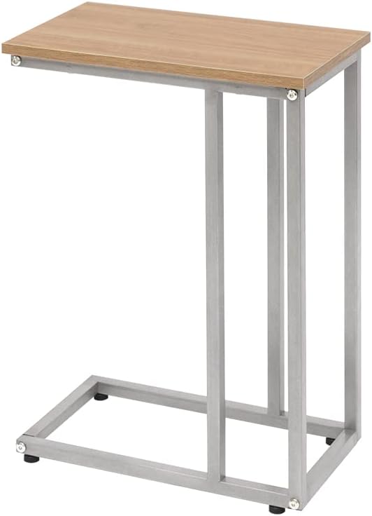 Industrial Side Table with Rolling Casters, Steel Frame, Light Walnut, Pack of 2 O65302