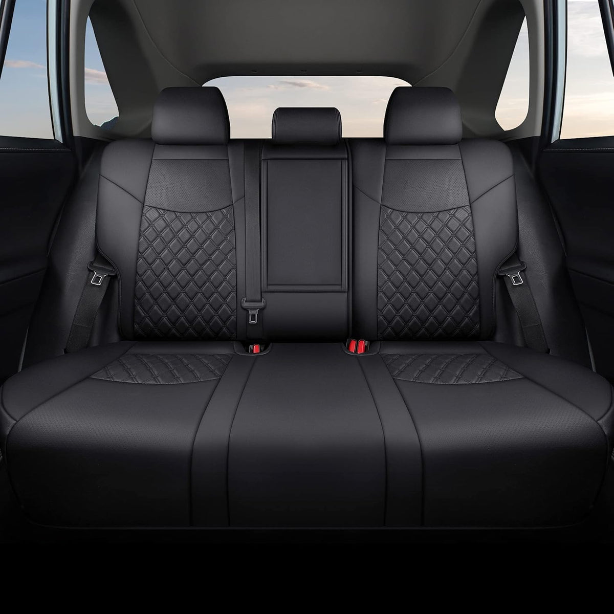Pu Leather Car Seat Covers Full Set for Toyota RAV4 Hybrid 2019 2020 2021 2022 (Black) V6966