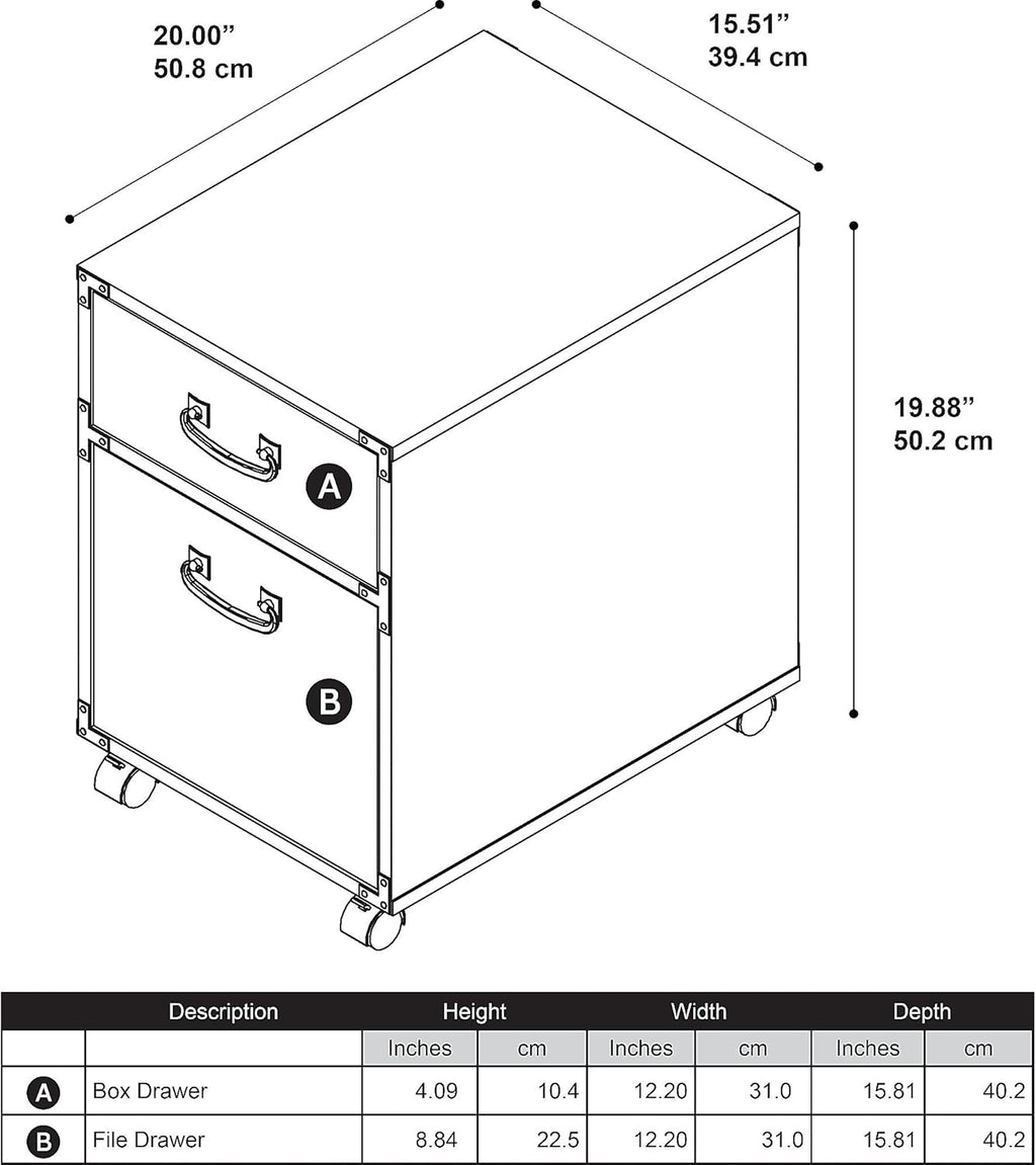 2 Drawer Mobile File Cabinet, Coastal Cherry R840