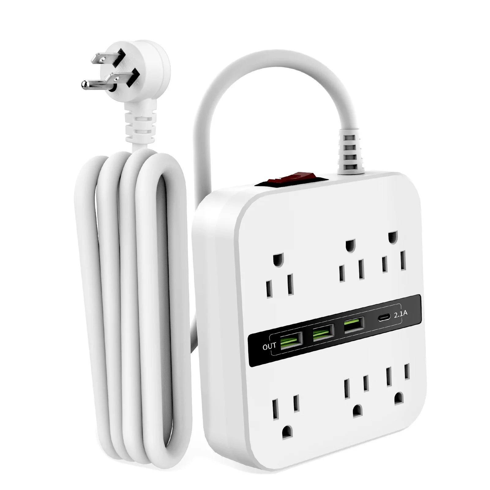 6 Outlet Surge Protector Power Strip with 4 USB Ports and 6.6ft White Flat Extension Cord, 2 Pack M235747