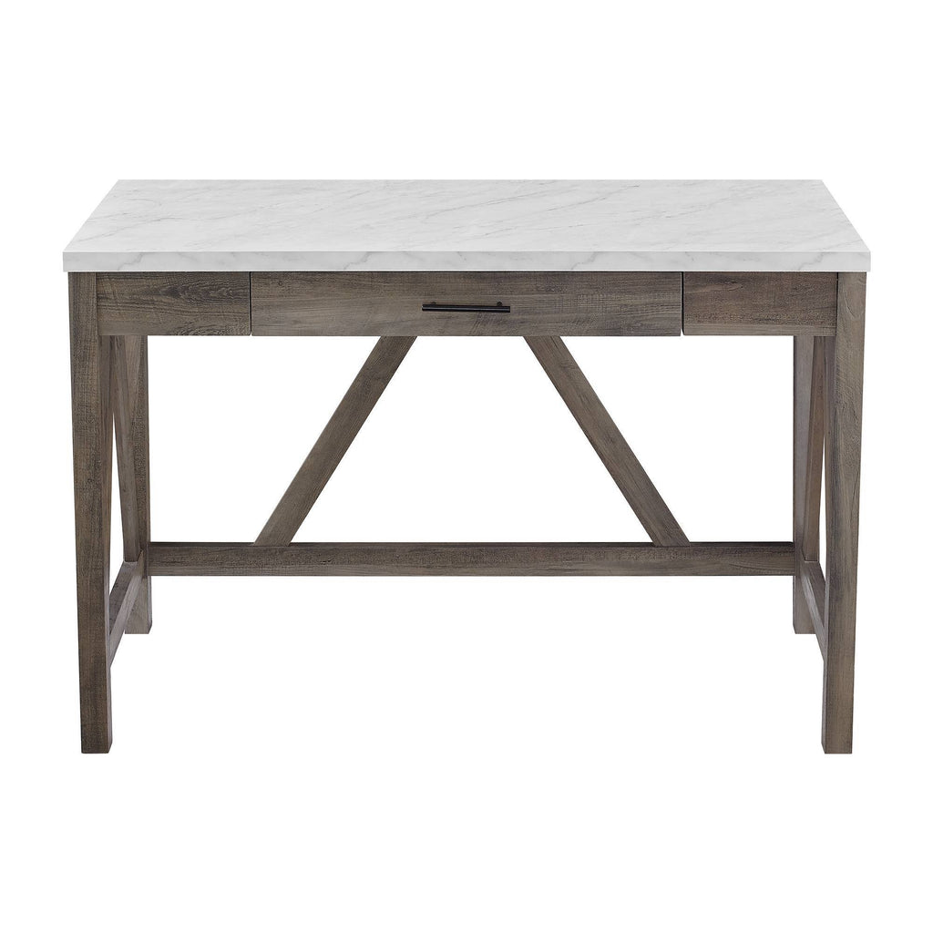 Gray Wash Faux White Marble 1 Drawer Writing Desk Y174650