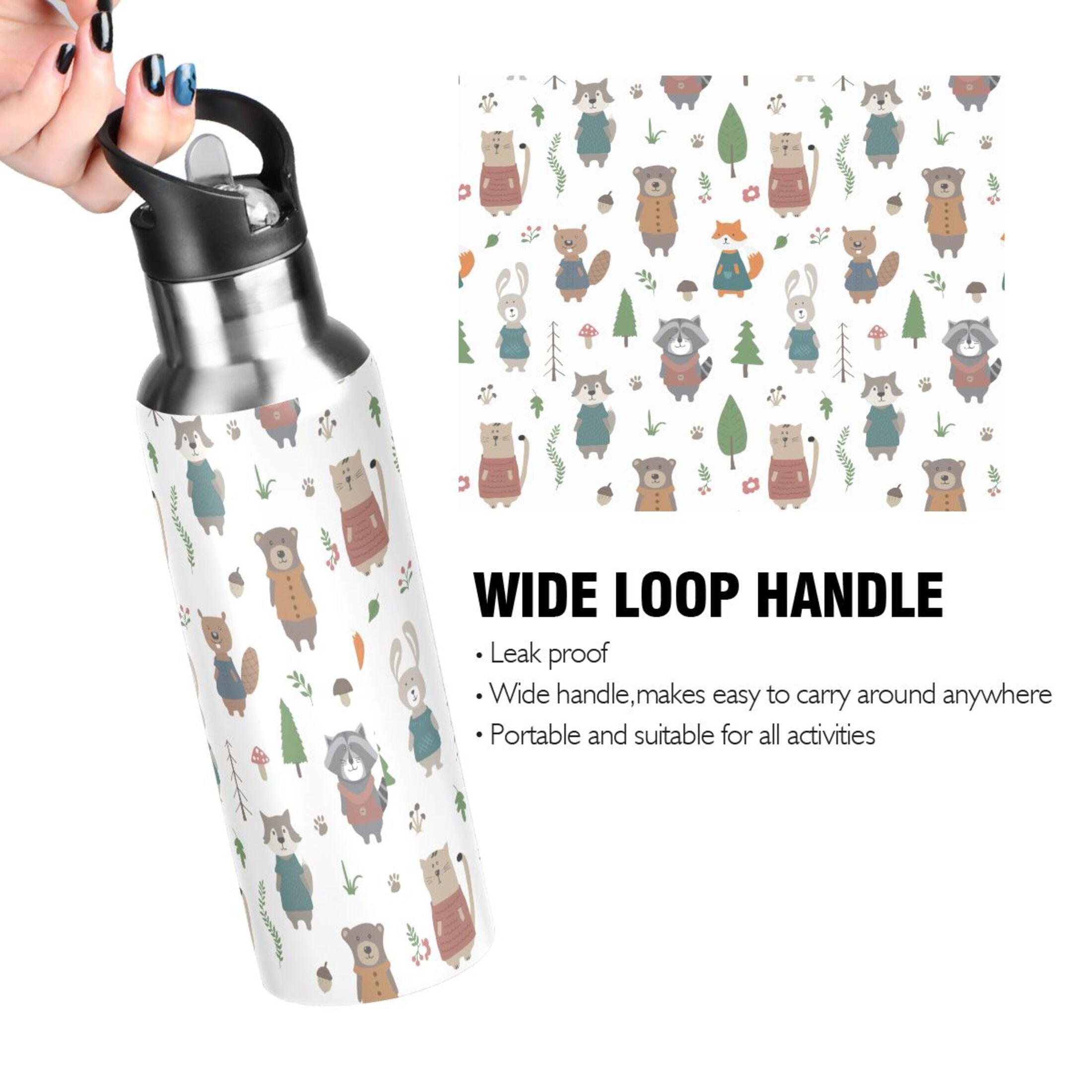 20 oz Insulated Stainless Steel Kids Water Bottle with Straw Lid L3374