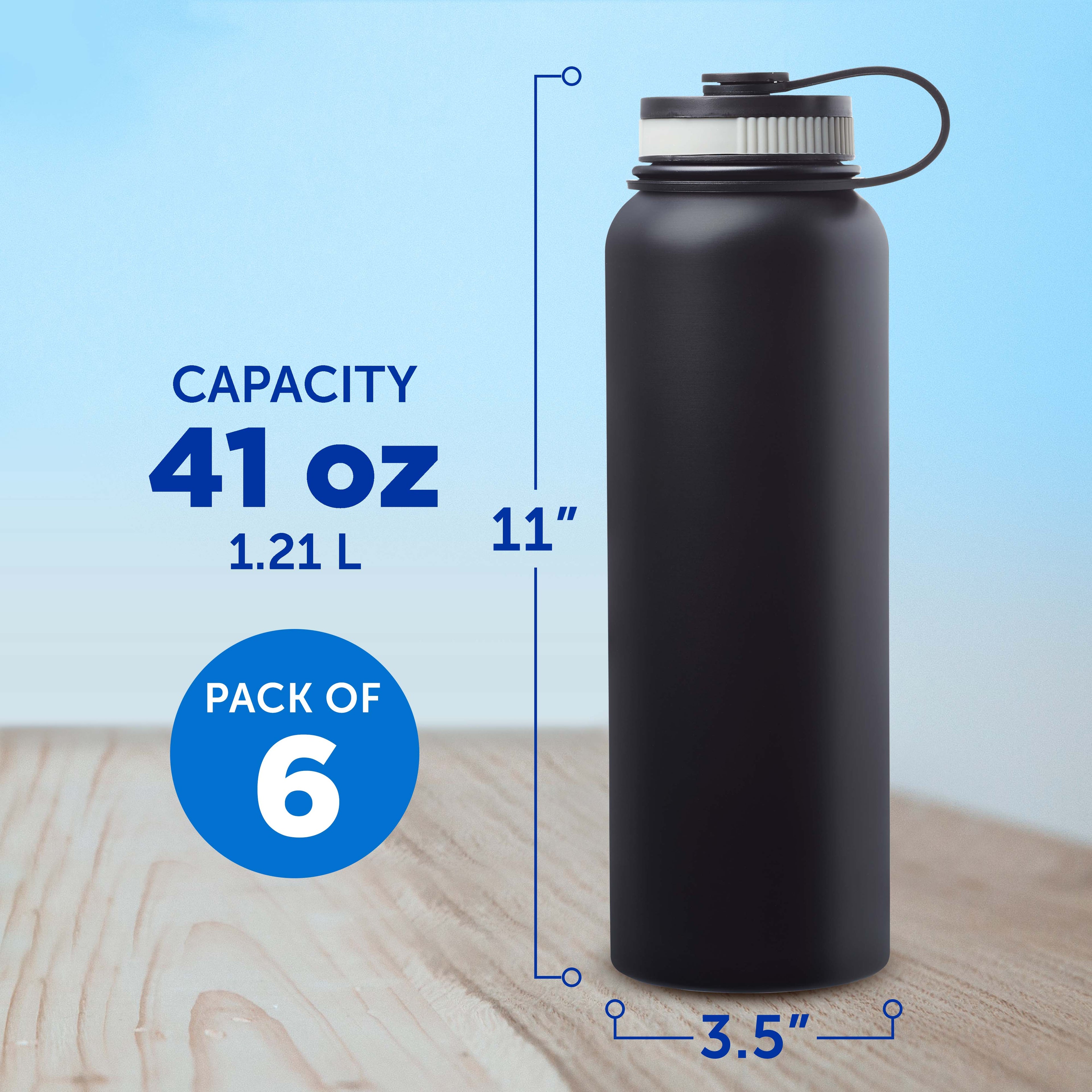 6 Stainless Steel Vacuum Water Bottles Set, 41 oz. Black O269