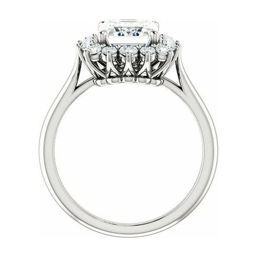 Octagon and Round Cut Moissanite Engagement Ring 18K White Gold Plated O77697