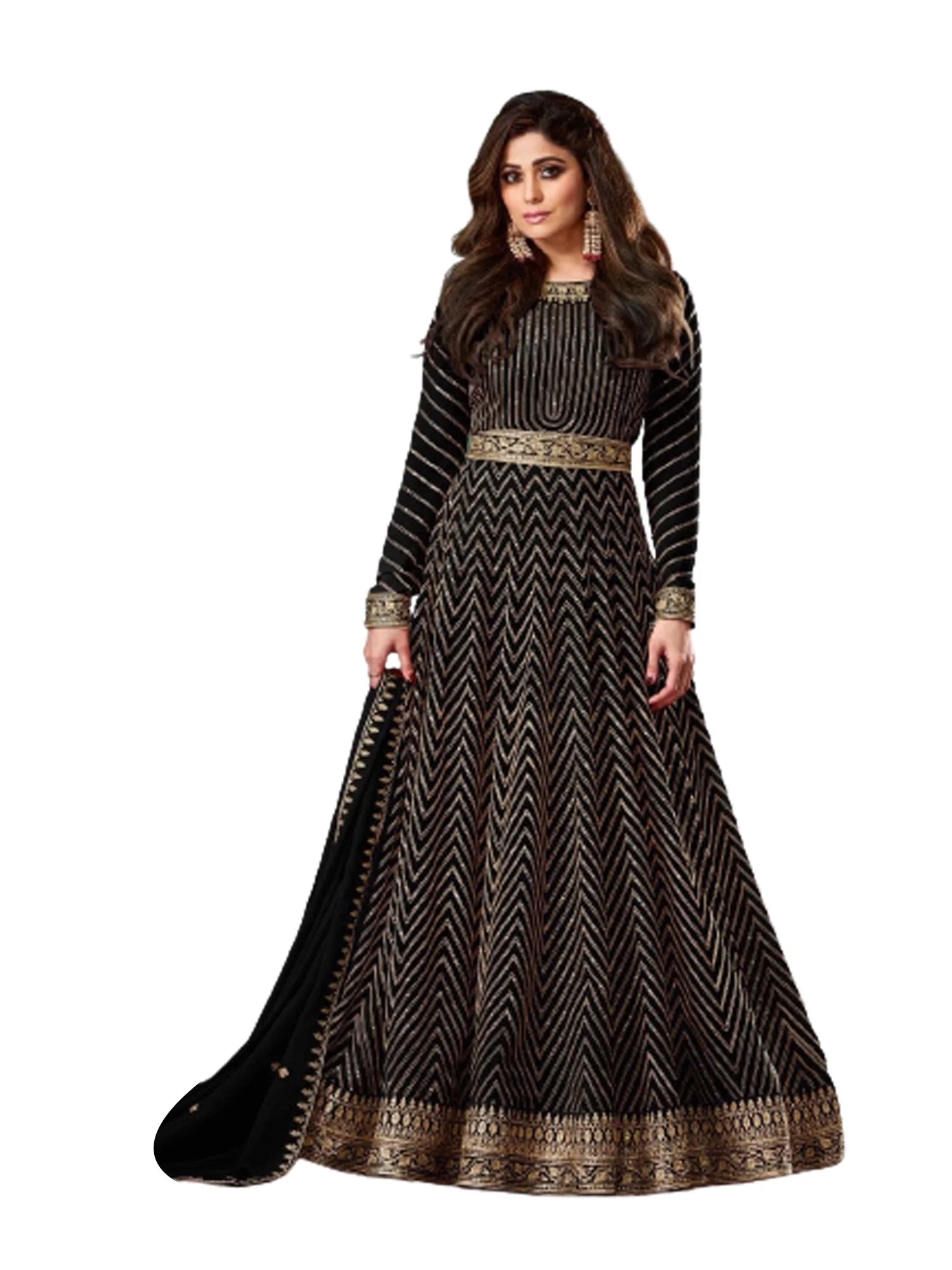 Black Georgette Sequin Anarkali Wedding Dress K486