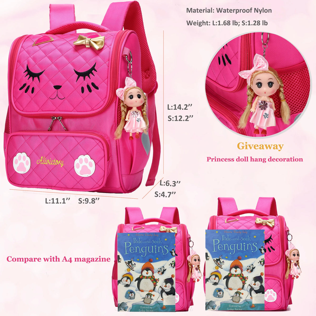 Rose Red Waterproof Kids Backpack X232