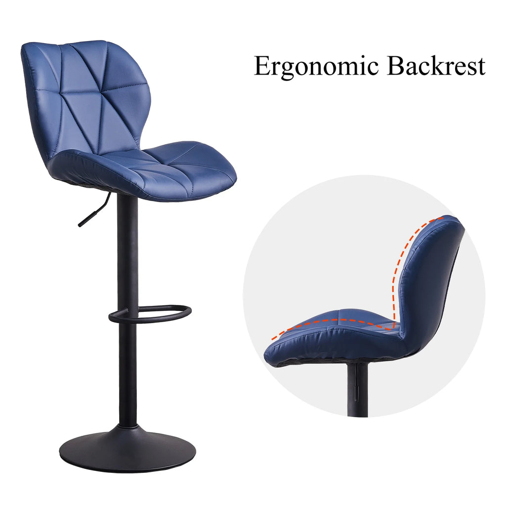 Blue Faux Leather Bar Stools Set of 2 with Footrest Y464