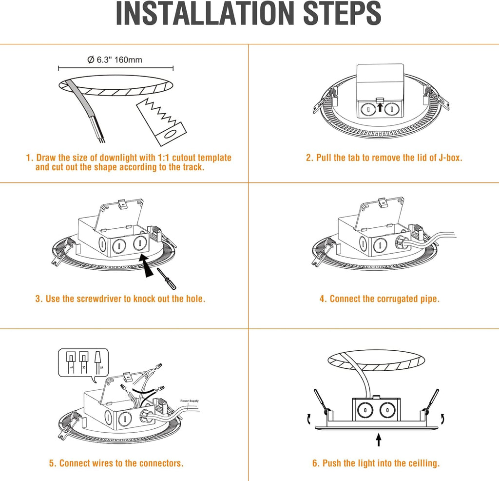 12 Pack 6 Inch 5CCT Dimmable LED Recessed Light with Integrated Junction Box, Canless Downlight L822161