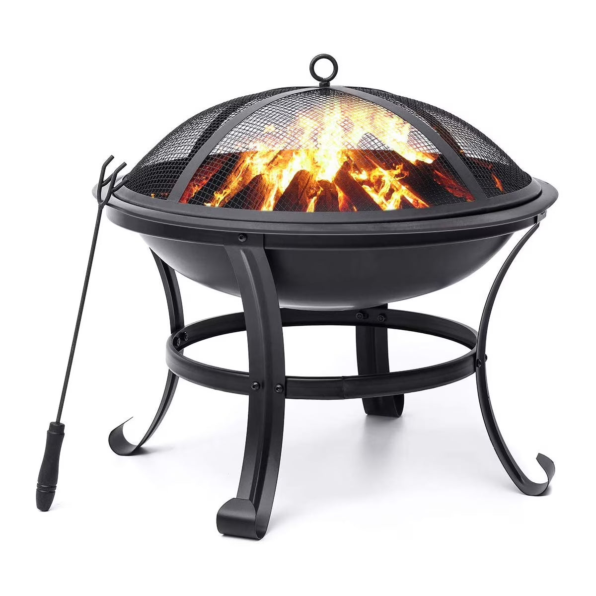 22 inch Portable Wood Burning Fire Pit Bowl with Spark Screen, Log Grate, Poker U2904